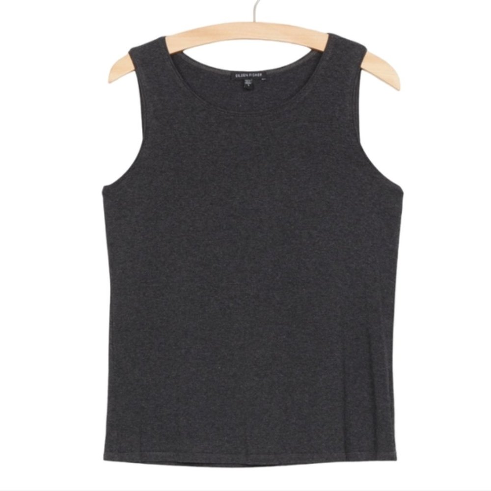 Eileen Fisher System Lightweight Jersey Viscose Tank Melange Charcoal